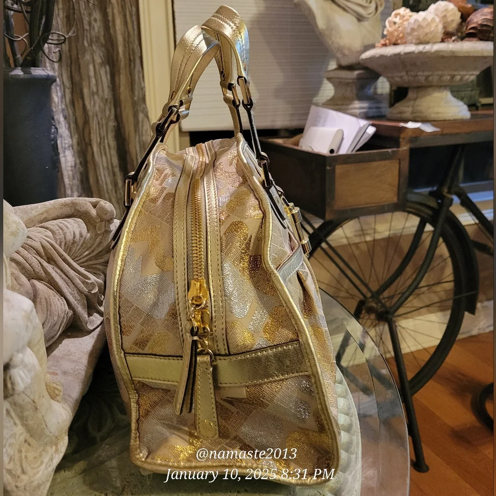 L.A.M.B. Gwen Stefani Gold Glam Jill Satchel Luxury Designer Metalic Leather 81 - Picture 13 of 15
